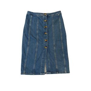 Pilcro Anthropologie Denim Button Front Midi Skirt Size 12 Coastal Boho